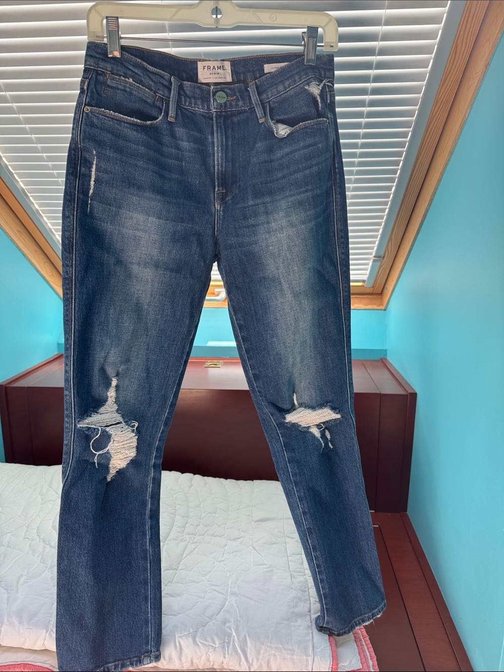 Frame Denim le High Straight Leg Blue Jeans